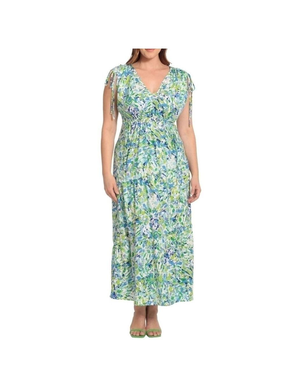 NWT Maggy London Tiered Floral Maxi with Shoulder and Waist Drawstring Details